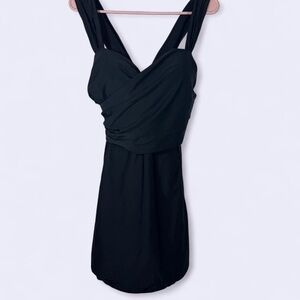 COCOPEAR Black One Piece Swimdress Women’s Size 2XL – Ruched Wrap Front, Skirted